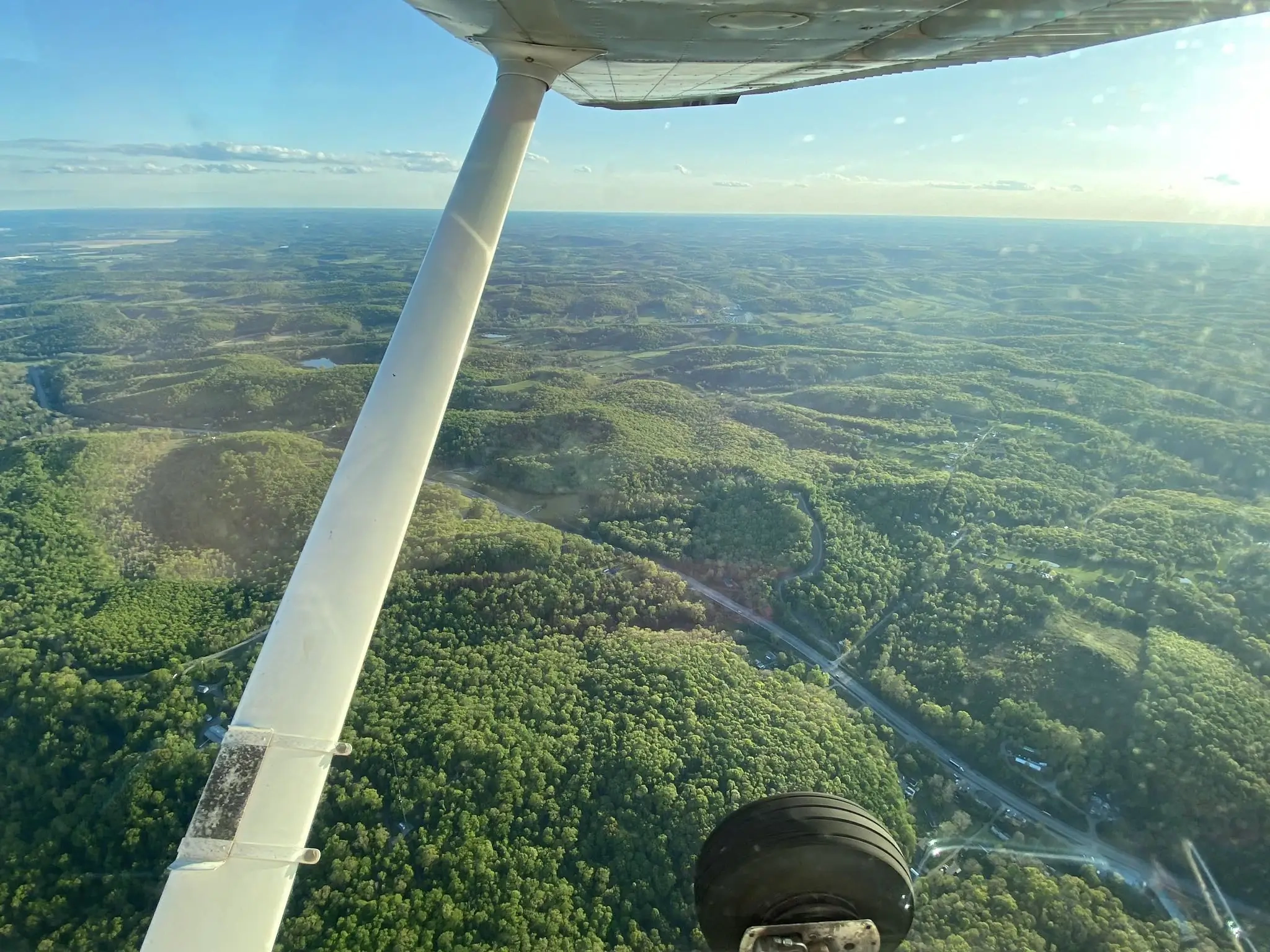 Landscape seen from an aircraft window during Dayton Aviation Services flight training