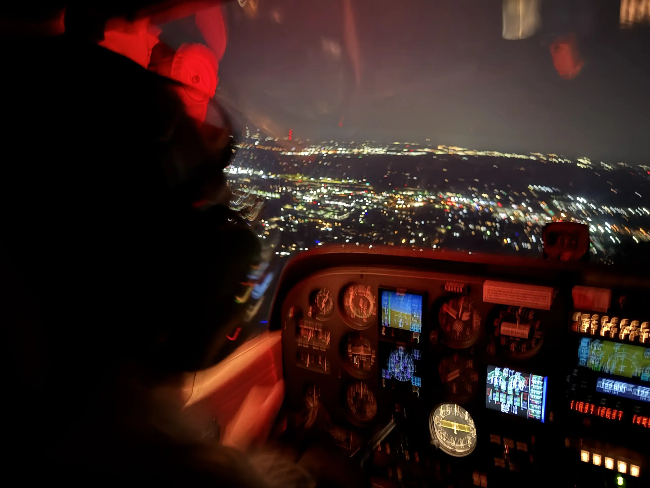 Aerial view of the Dayton area during a night flight, blurred image